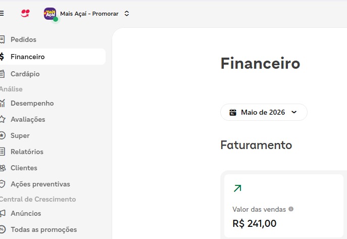 Print do faturamento da loja de Lucas antes de aplicar o método