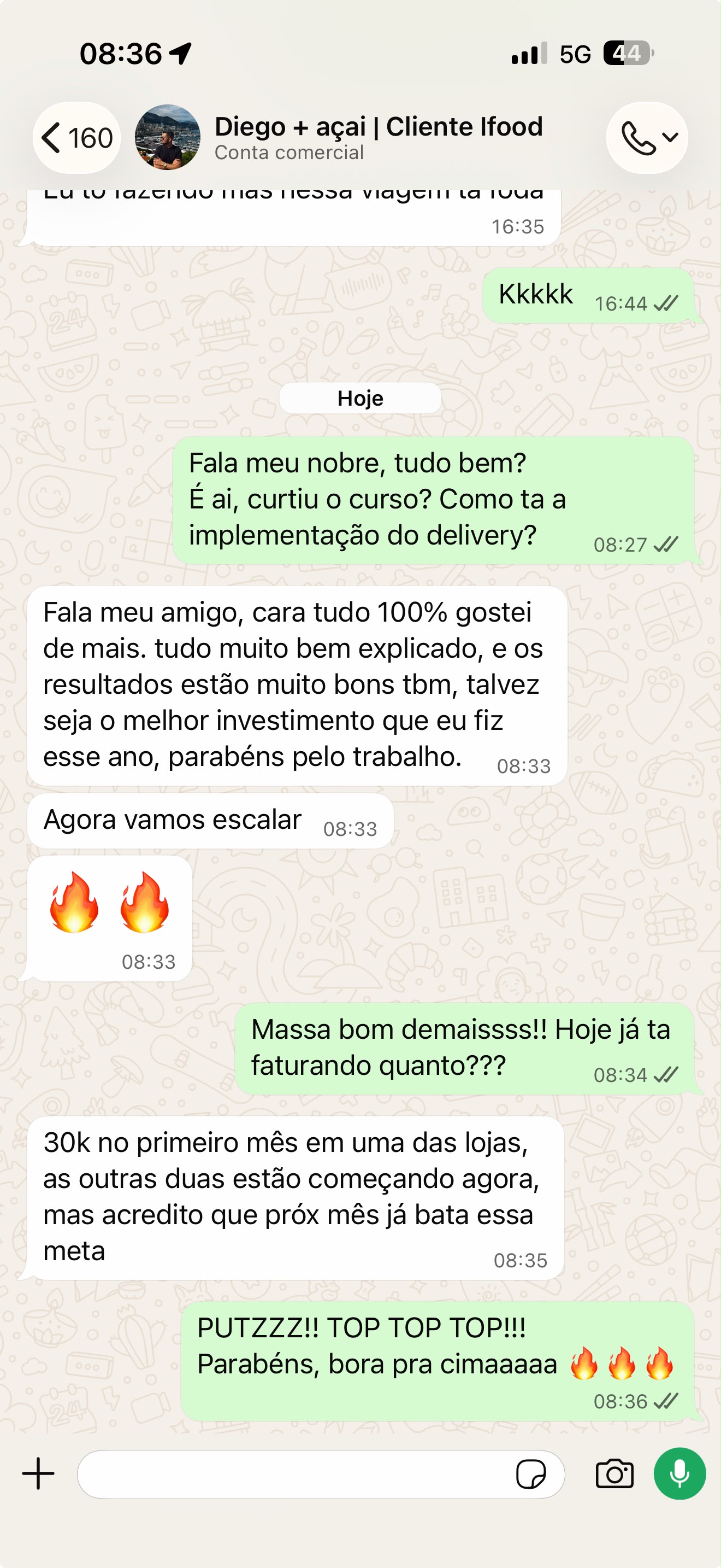 Print da conversa de Lucas com Rodrigo Barros