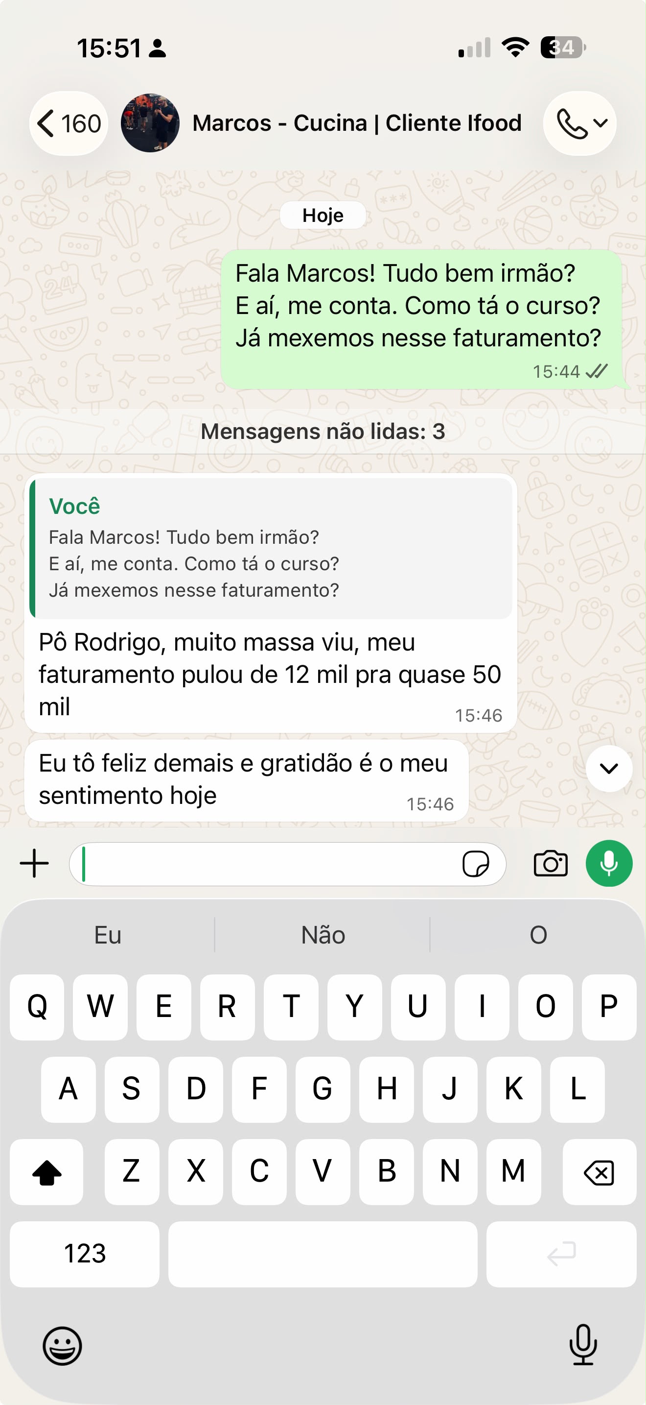 Print da conversa de Marcos com Rodrigo Barros
