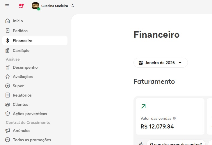 Print do faturamento da loja de Marcos antes de aplicar o método