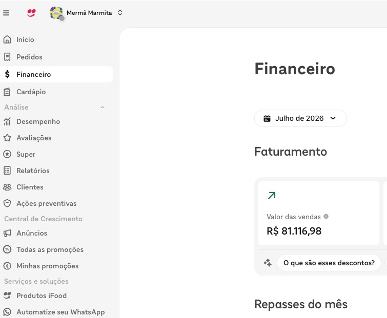Print do faturamento da Mermã Marmita depois de aplicar o método